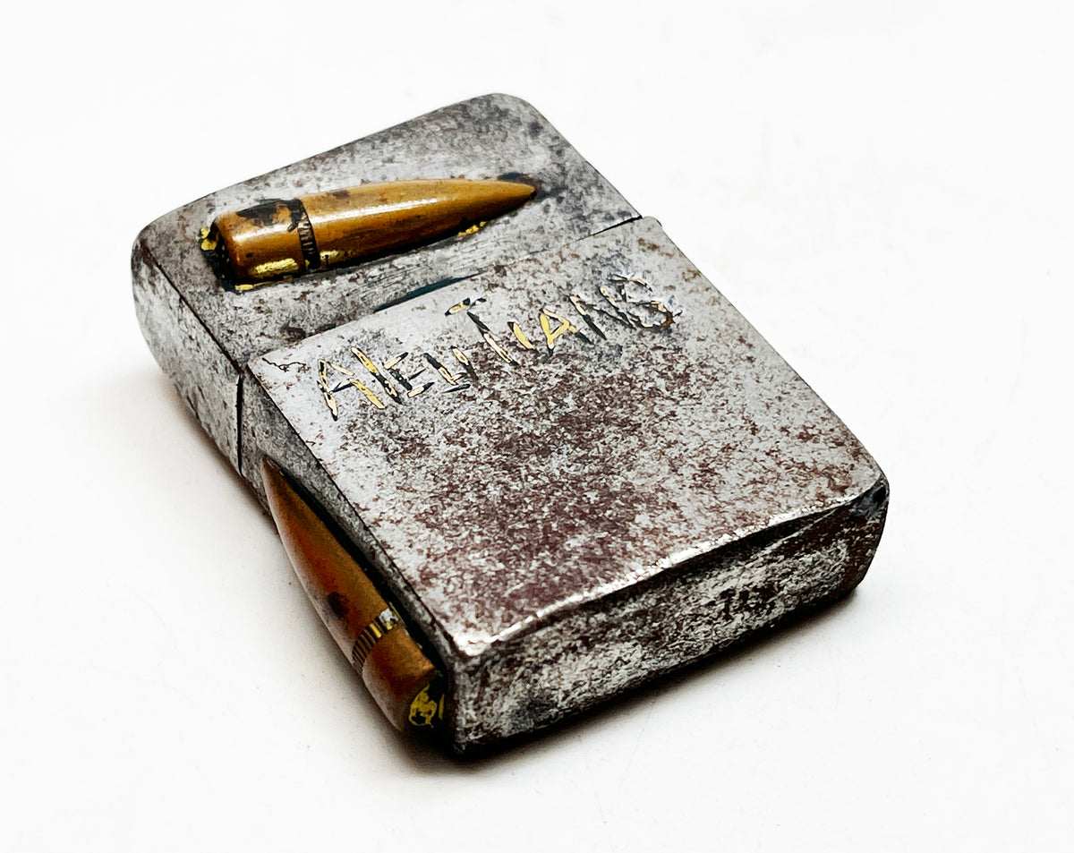 1942 Black Crackle WWII Military Trench Art  Aleutian Islands Zippo with Original 1942 Insert