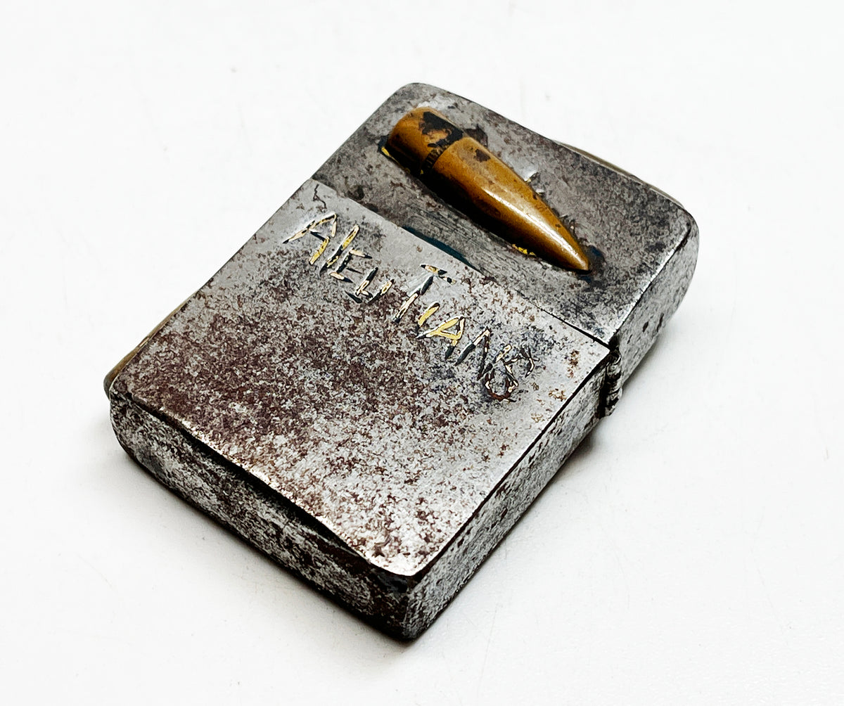 1942 Black Crackle WWII Military Trench Art  Aleutian Islands Zippo with Original 1942 Insert