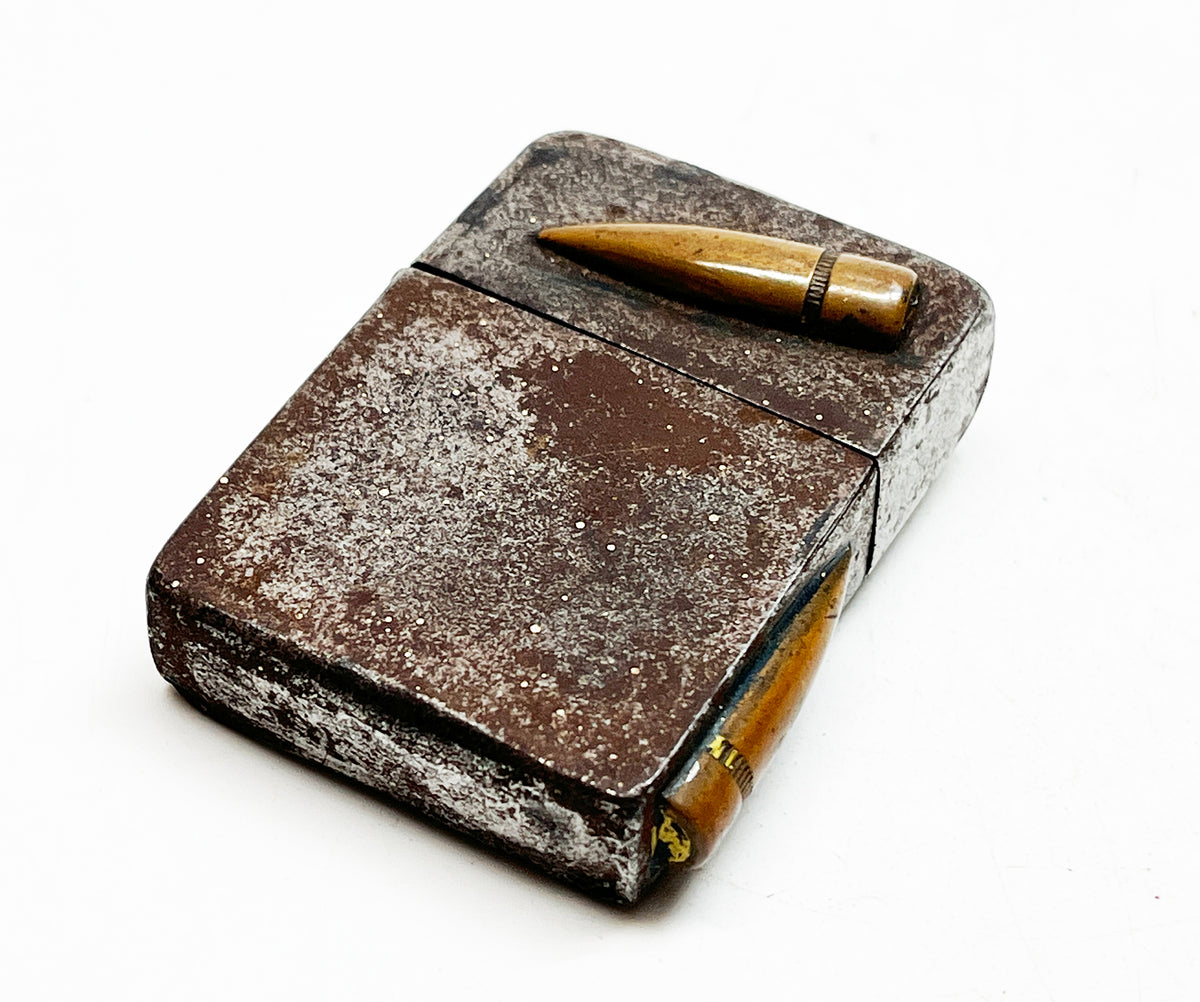 1942 Black Crackle WWII Military Trench Art  Aleutian Islands Zippo with Original 1942 Insert