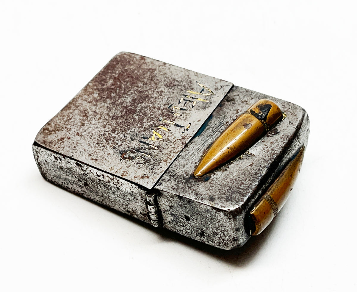 1942 Black Crackle WWII Military Trench Art  Aleutian Islands Zippo with Original 1942 Insert