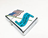 1960s USA Flag Lighter - Working Vintage Old Flip Top I am Proud To be an American Japanese Made Lighter