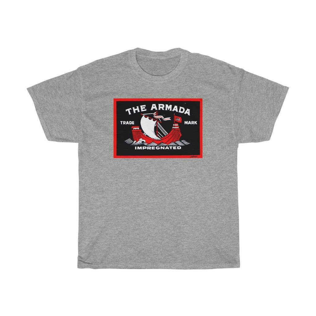 The Armada Ship Themed Safety Matchbox T-Shirt - Vintage Japanese Match Box Print Tshirt