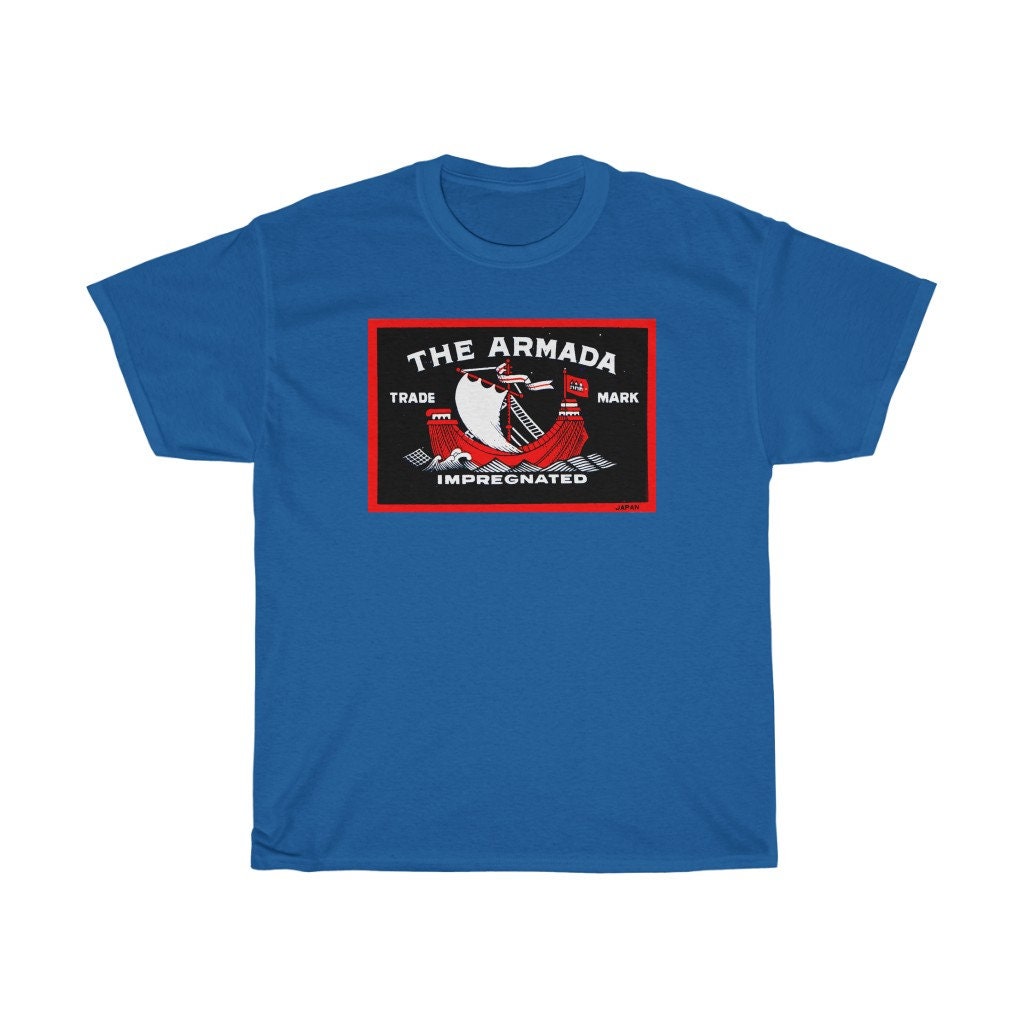The Armada Ship Themed Safety Matchbox T-Shirt - Vintage Japanese Match Box Print Tshirt