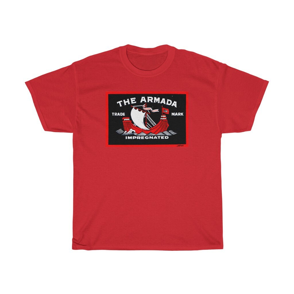 The Armada Ship Themed Safety Matchbox T-Shirt - Vintage Japanese Match Box Print Tshirt