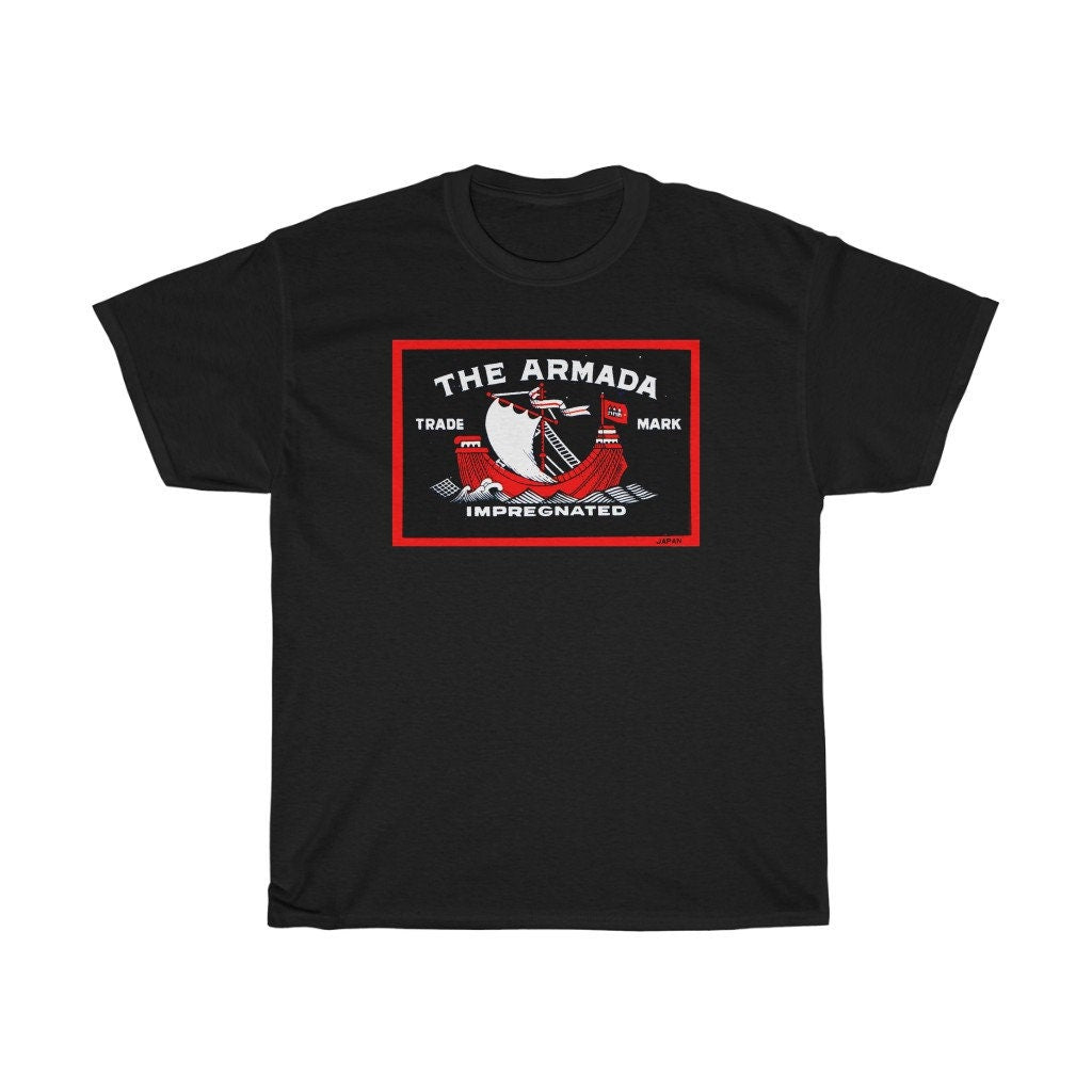 The Armada Ship Themed Safety Matchbox T-Shirt - Vintage Japanese Match Box Print Tshirt