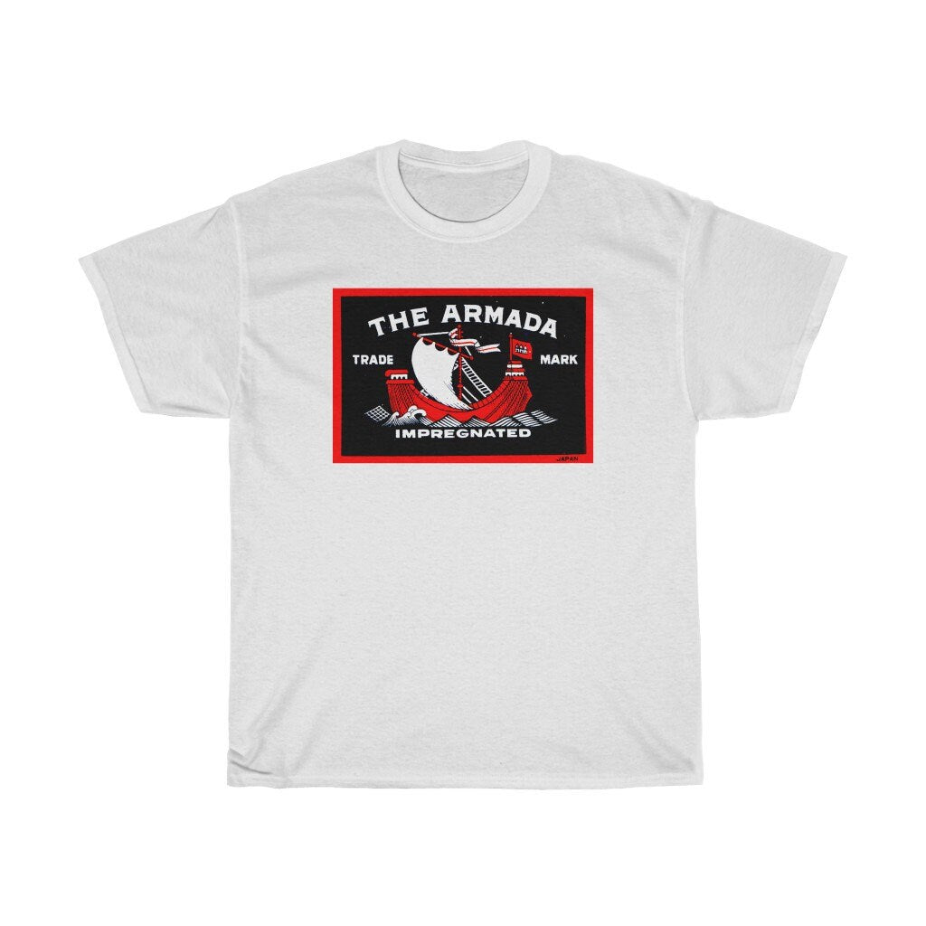 The Armada Ship Themed Safety Matchbox T-Shirt - Vintage Japanese Match Box Print Tshirt