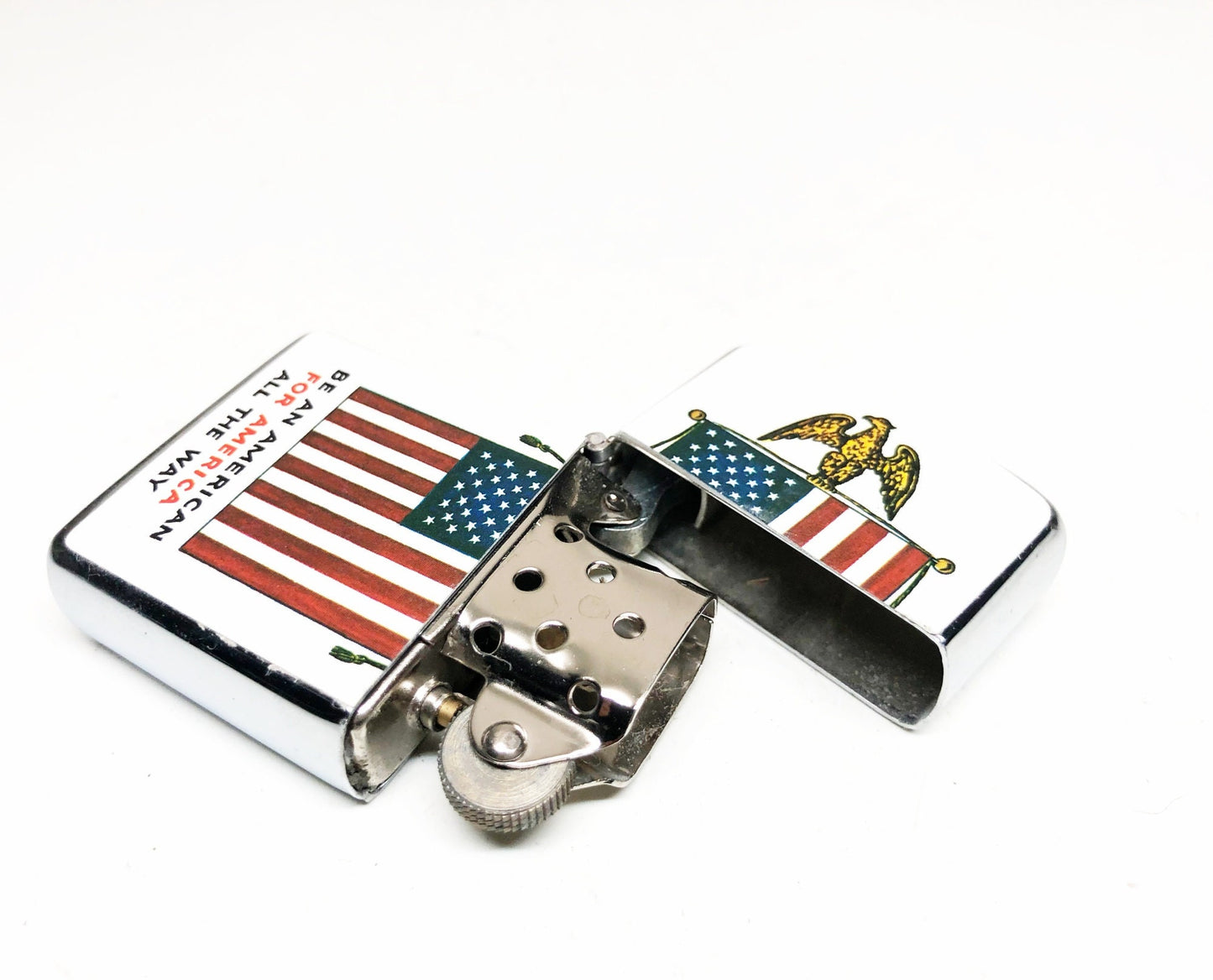 1960s USA Flag Lighter - Working Vintage Old Flip Top I am Proud To be an American Japanese Made Lighter