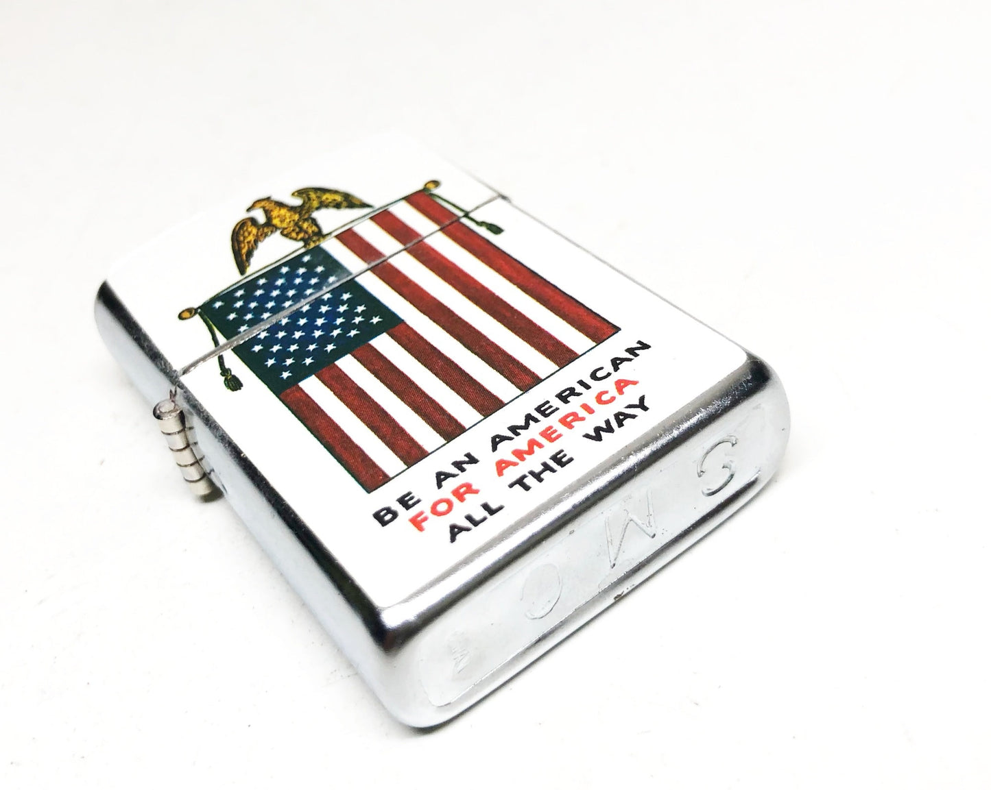 1960s USA Flag Lighter - Working Vintage Old Flip Top I am Proud To be an American Japanese Made Lighter