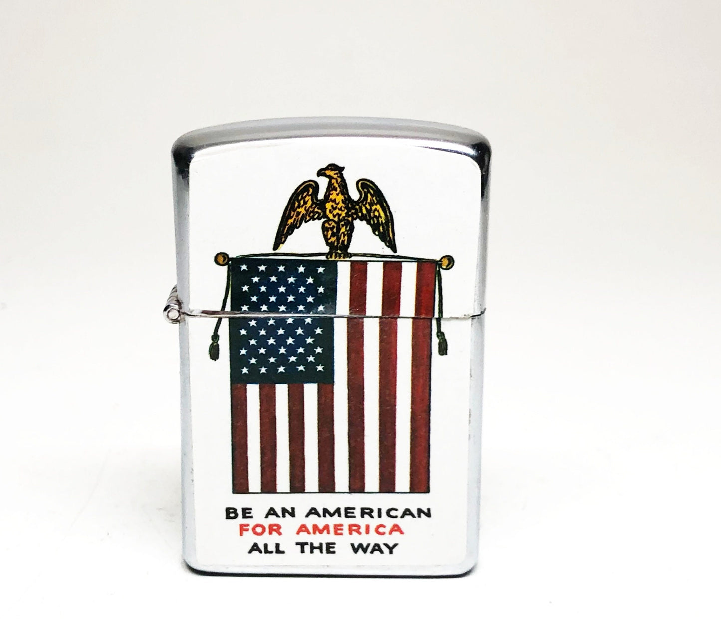 1960s USA Flag Lighter - Working Vintage Old Flip Top I am Proud To be an American Japanese Made Lighter