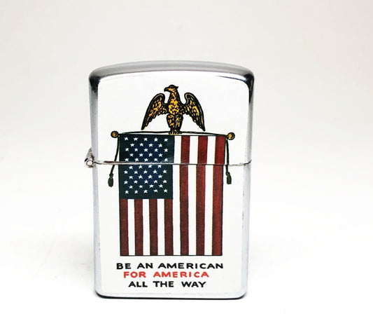 1960s USA Flag Lighter - Working Vintage Old Flip Top I am Proud To be an American Japanese Made Lighter