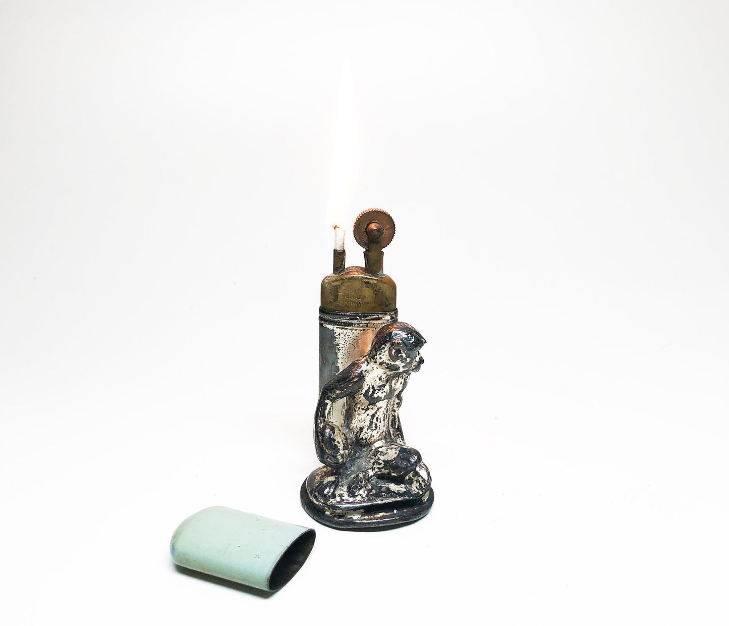 Vintage Monkey Lighter - Working 1920s Meb Figural Art Nouveau Antique Enameled Sleeve Table Lighter Made in Germany
