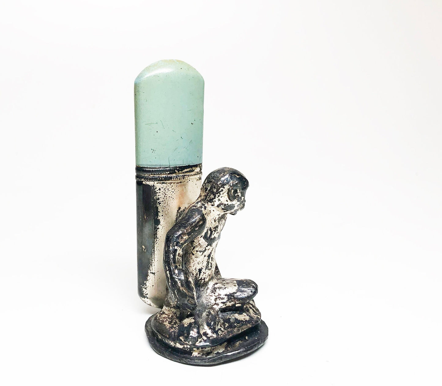 Vintage Monkey Lighter - Working 1920s Meb Figural Art Nouveau Antique Enameled Sleeve Table Lighter Made in Germany