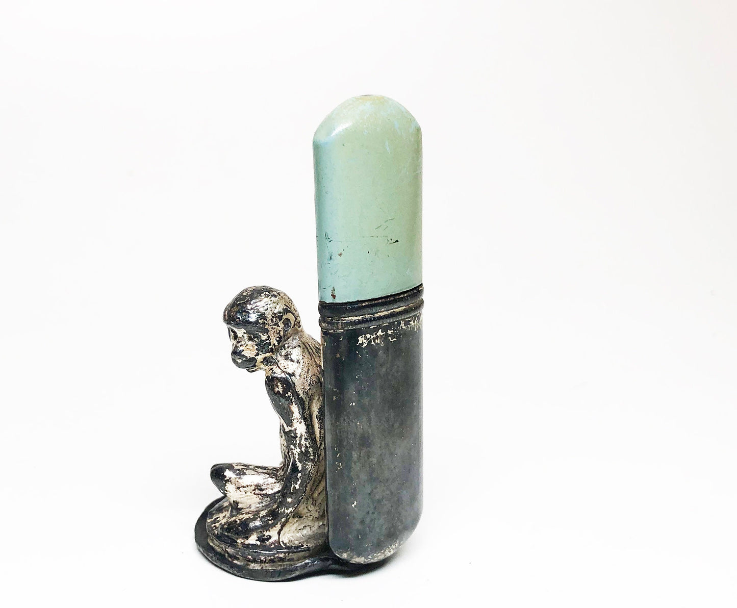 Vintage Monkey Lighter - Working 1920s Meb Figural Art Nouveau Antique Enameled Sleeve Table Lighter Made in Germany