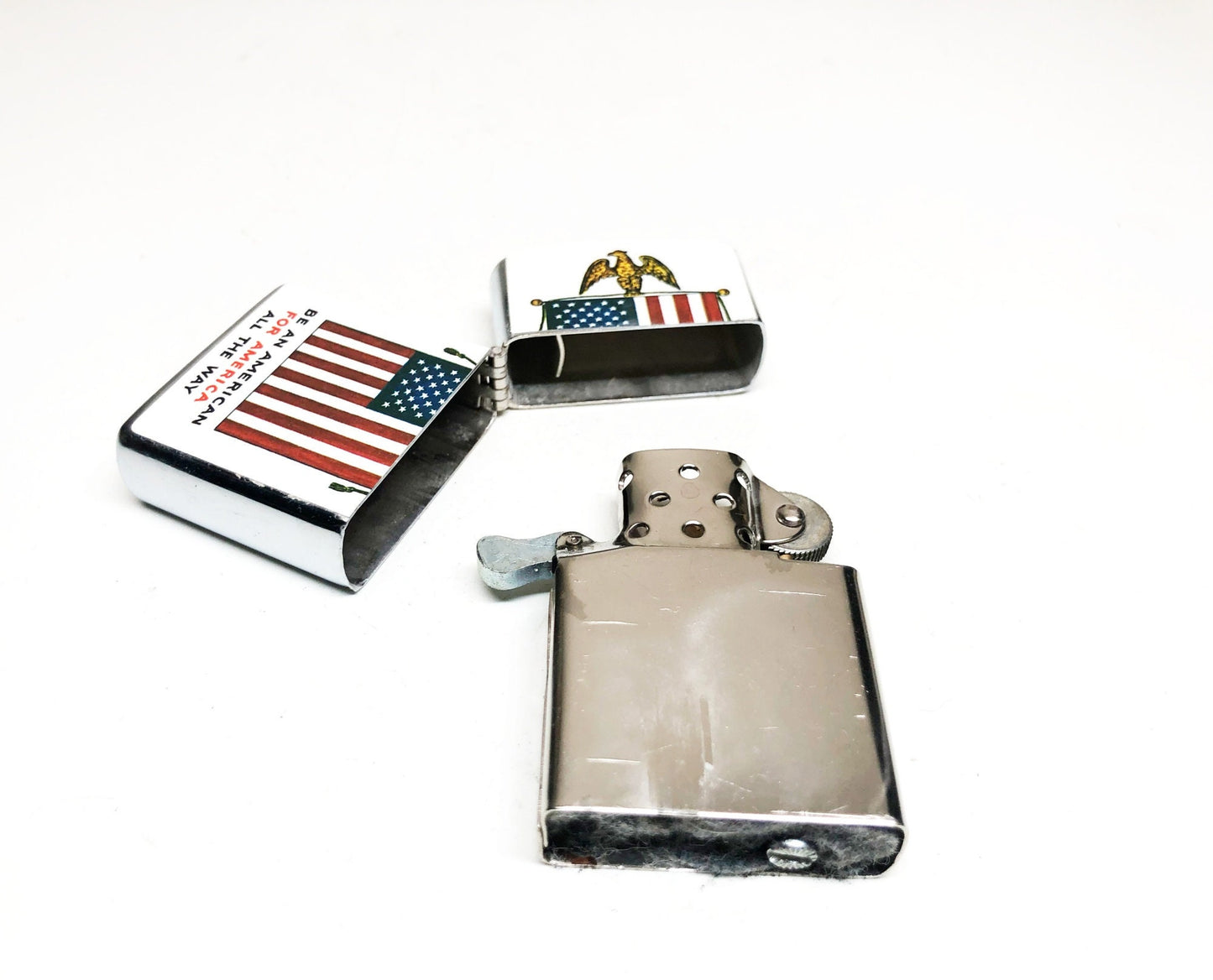 1960s USA Flag Lighter - Working Vintage Old Flip Top I am Proud To be an American Japanese Made Lighter
