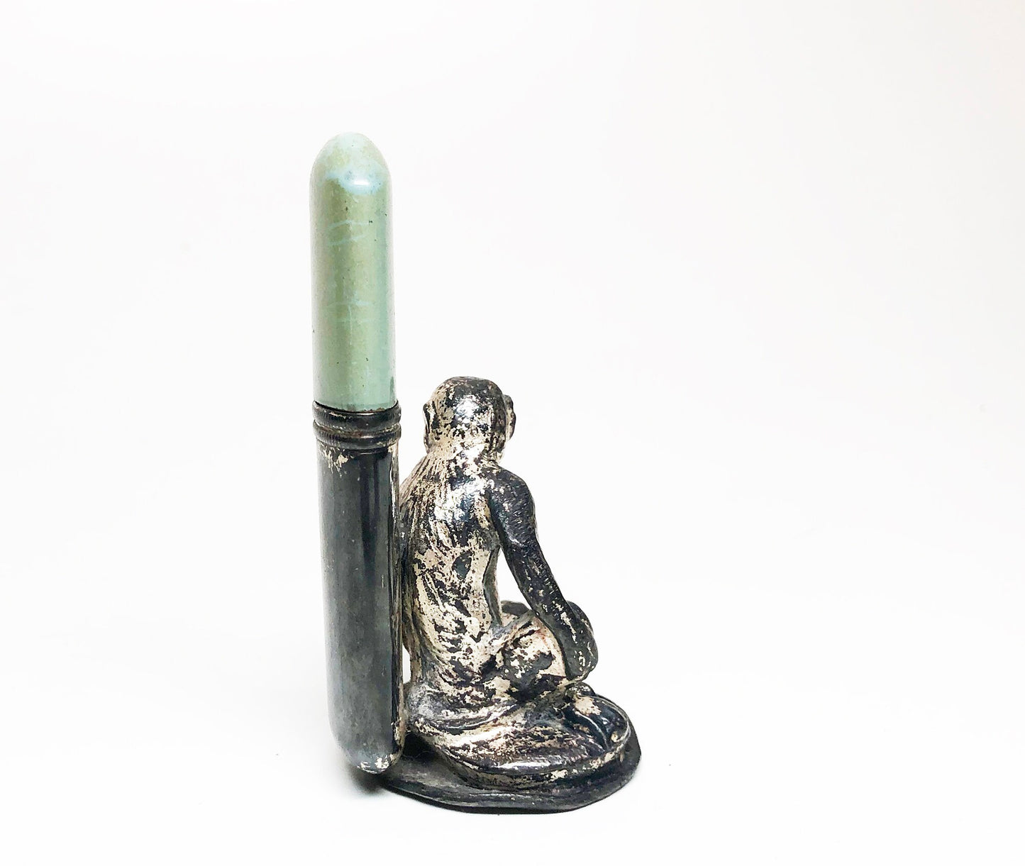 Vintage Monkey Lighter - Working 1920s Meb Figural Art Nouveau Antique Enameled Sleeve Table Lighter Made in Germany
