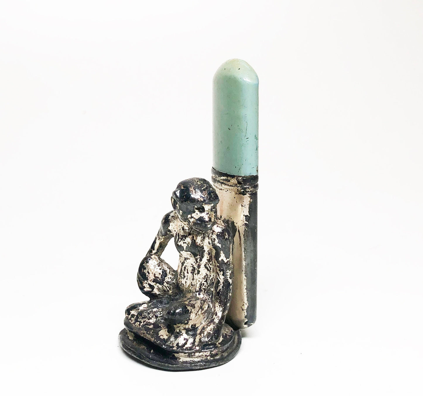 Vintage Monkey Lighter - Working 1920s Meb Figural Art Nouveau Antique Enameled Sleeve Table Lighter Made in Germany