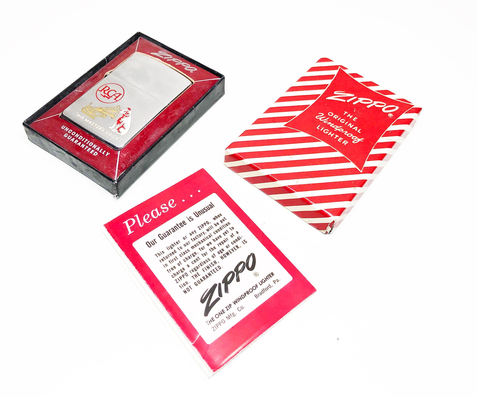 1960 RCA Nipper Zippo with Candy Stripe Box + Instructions – NORTHERN  ELECTRIC LIGHTING COMPANY
