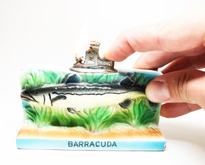 Vintage Barracuda Lighter - 1960s Working Old Rare Ceramic Fish Amico Brand Japanese Table Lighter