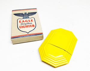 Working Eagle Yellow Octagonal Lighter - Vintage 1930's Trench Style Yellow Steel Sleeve Lighter in Original Box - Made in USA