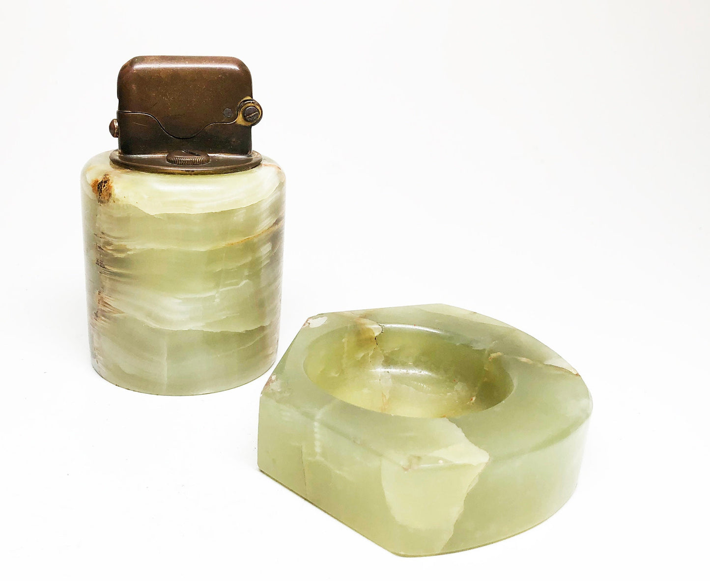 Thorens Single Claw Table Lighter and Ashtray Set - Working 1920s Rare Swiss Made Antique Old Semi-Automatic Lighter with Marble Ashtray