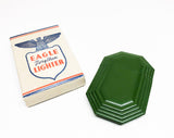 Working Eagle Green Octagonal Lighter - Vintage 1930's Trench Style Blue Steel Sleeve Lighter in Original Box - Made in USA