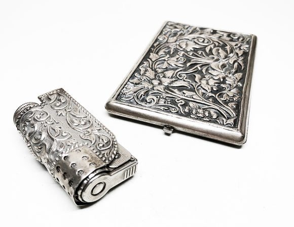 Silver Wrapped IMCO Triplex Lighter and Cigarette Case Set
