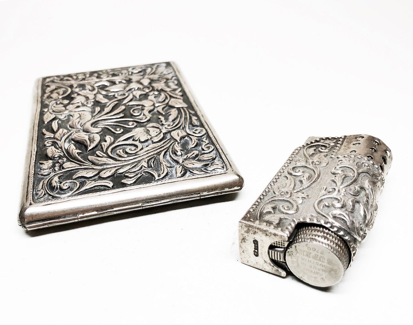 Silver Wrapped IMCO Triplex Lighter and Cigarette Case Set