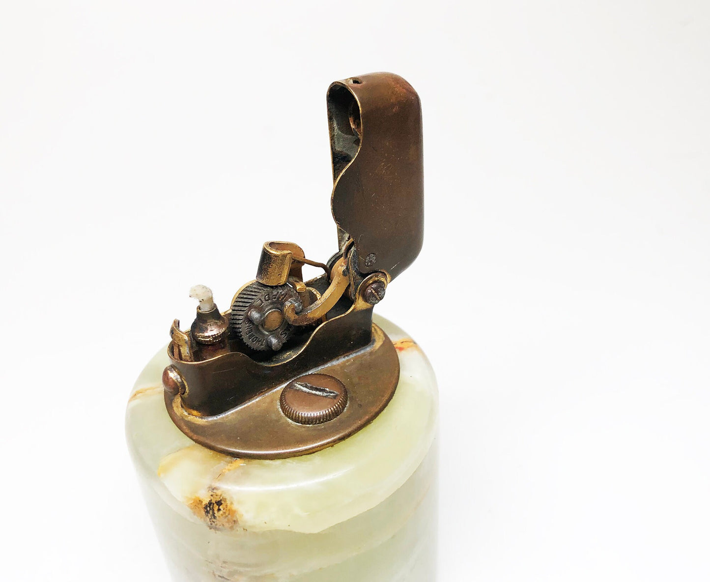 Thorens Single Claw Table Lighter and Ashtray Set - Working 1920s Rare Swiss Made Antique Old Semi-Automatic Lighter with Marble Ashtray
