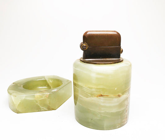 Thorens Single Claw Table Lighter and Ashtray Set - Working 1920s Rare Swiss Made Antique Old Semi-Automatic Lighter with Marble Ashtray