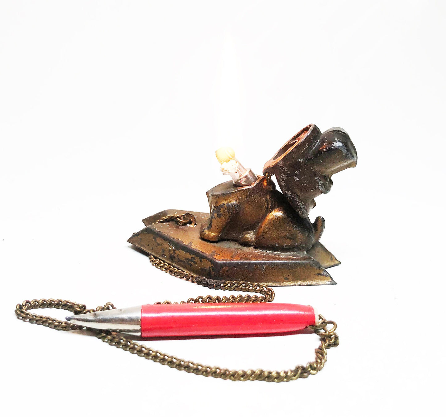 Figural Dog Lighter with Pencil on a Chain
