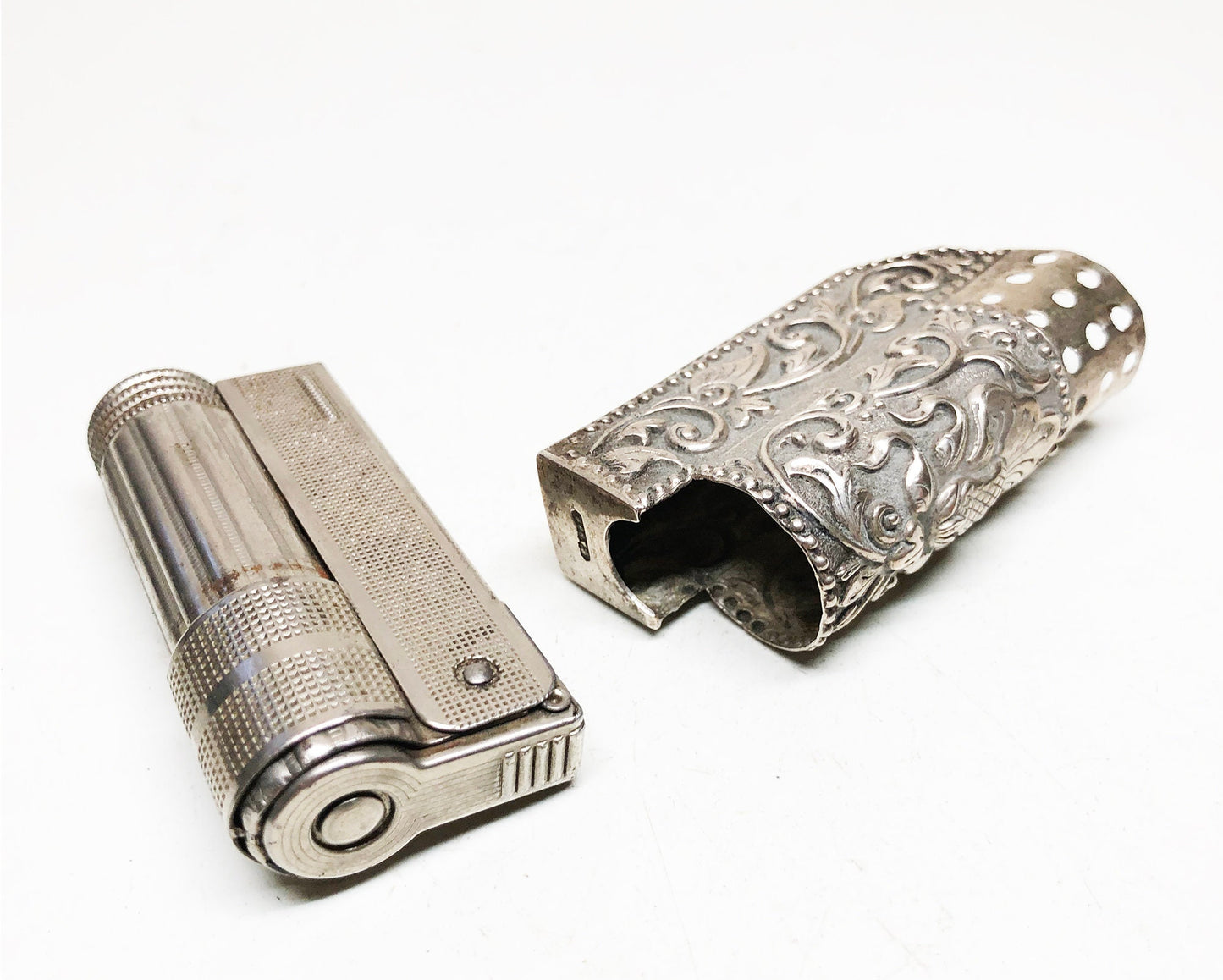 Silver Wrapped IMCO Triplex Lighter and Cigarette Case Set
