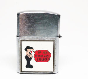 Vietnam Era Andy Capp Lighter - 1960s Working Old Rare Funny "Up Your Bloody Arse, Grouper" Lighter