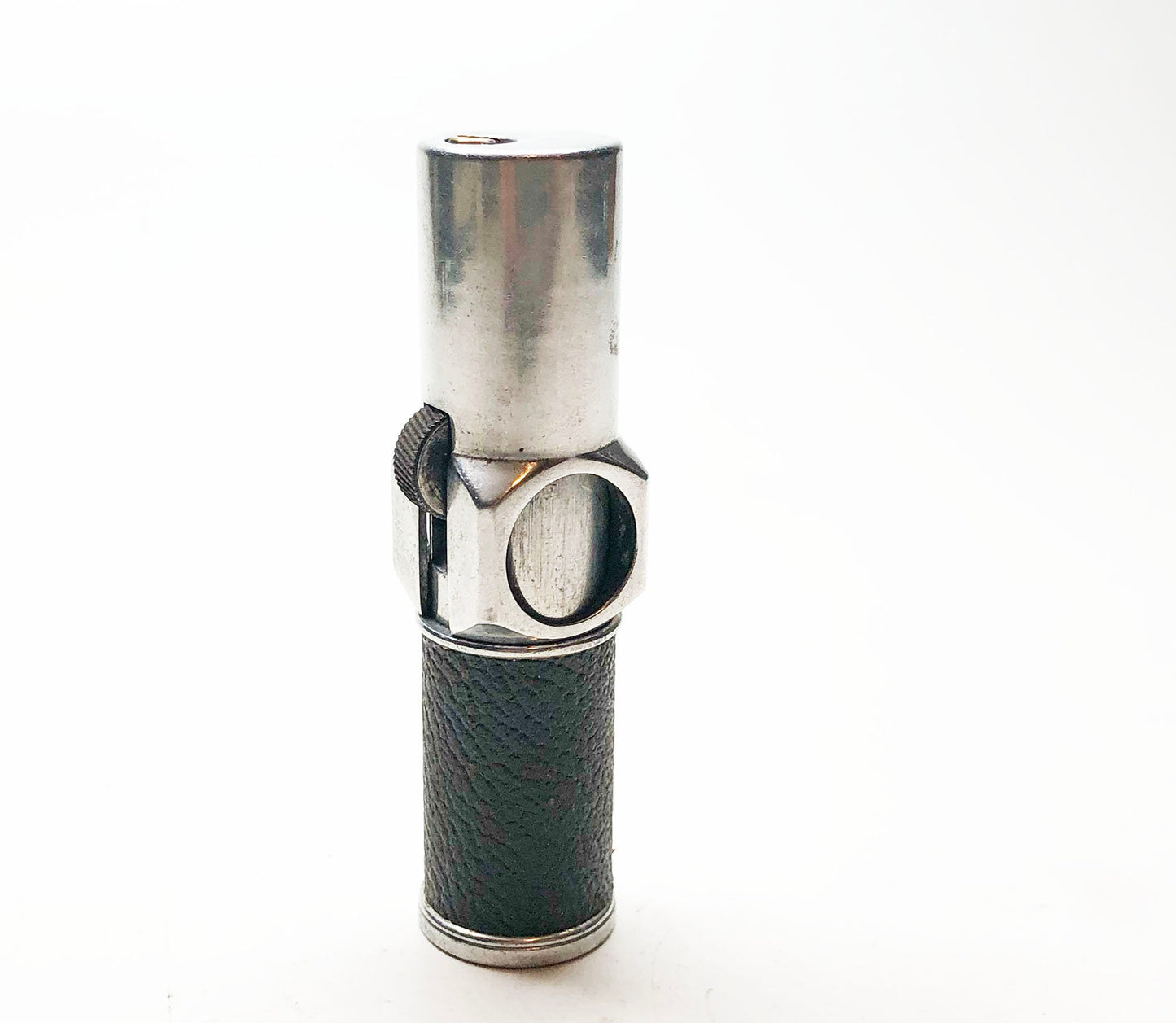 WORKING NIMROD PIPELITER - Vintage 1950s Antique Old Aluminum Brown Leather Wrapped Pipe Lighter, Made in usa