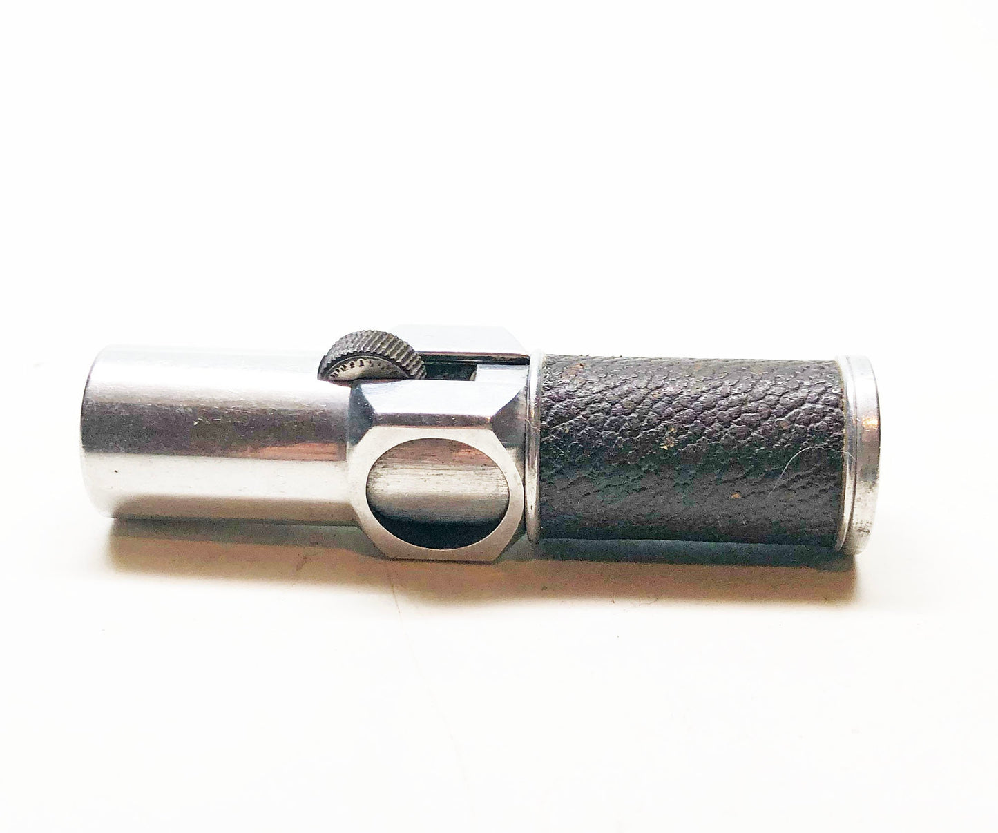 WORKING NIMROD PIPELITER - Vintage 1950s Antique Old Aluminum Brown Leather Wrapped Pipe Lighter, Made in usa