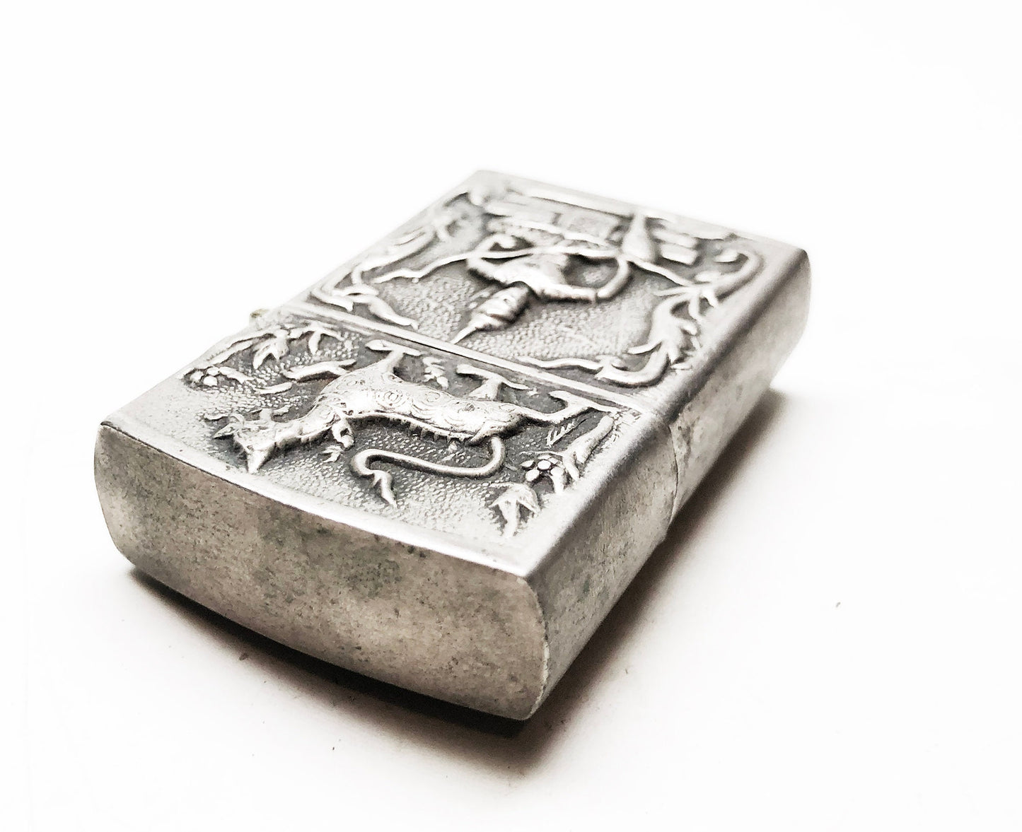 Vintage 1950s Siam / Thailand Sterling Silver Flip Top Lighter with Zippo Insert