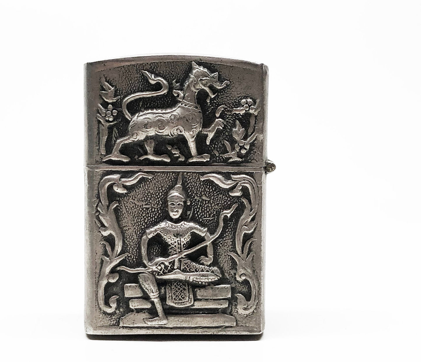 Vintage 1950s Siam / Thailand Sterling Silver Flip Top Lighter with Zippo Insert