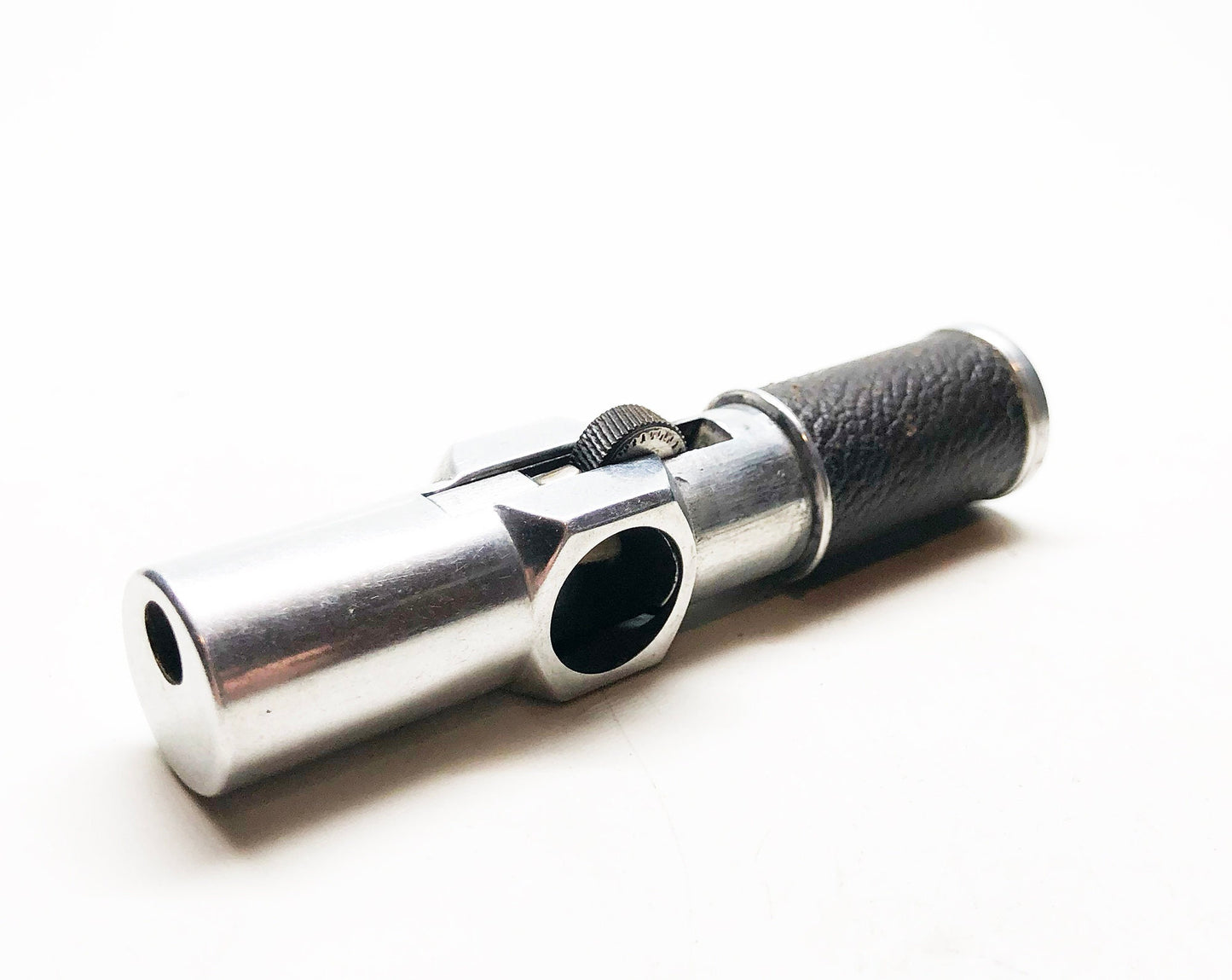 WORKING NIMROD PIPELITER - Vintage 1950s Antique Old Aluminum Brown Leather Wrapped Pipe Lighter, Made in usa