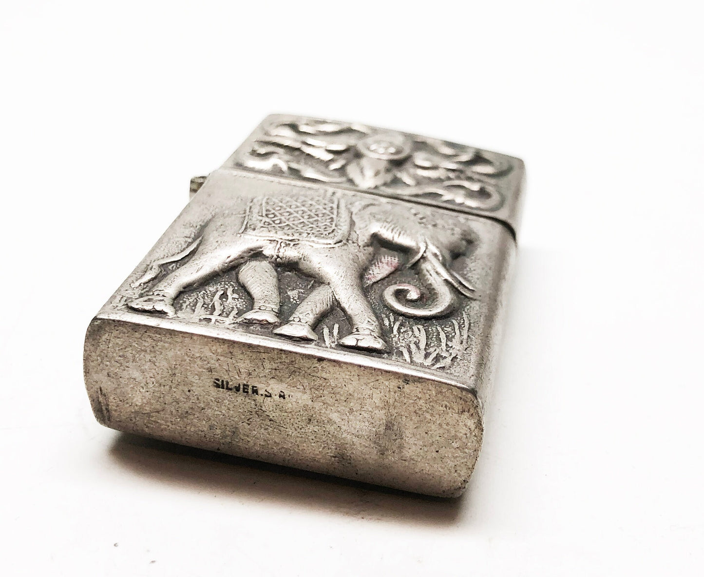 Vintage 1950s Siam / Thailand Sterling Silver Flip Top Lighter with Zippo Insert