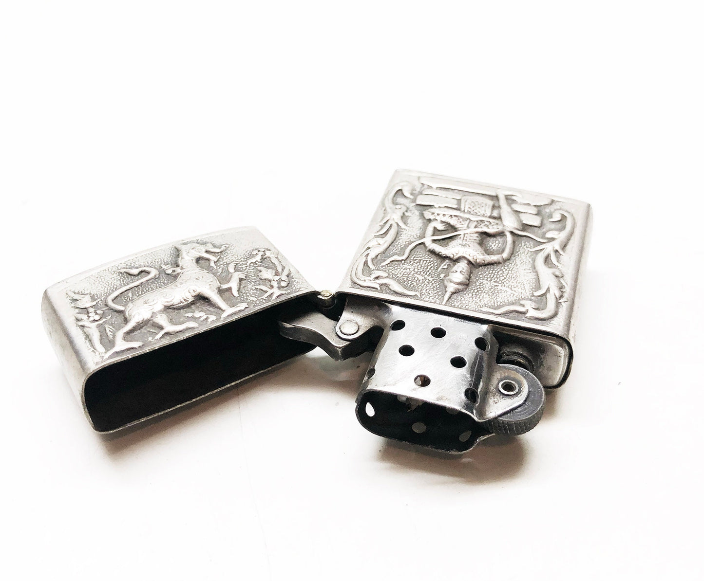 Vintage 1950s Siam / Thailand Sterling Silver Flip Top Lighter with Zippo Insert