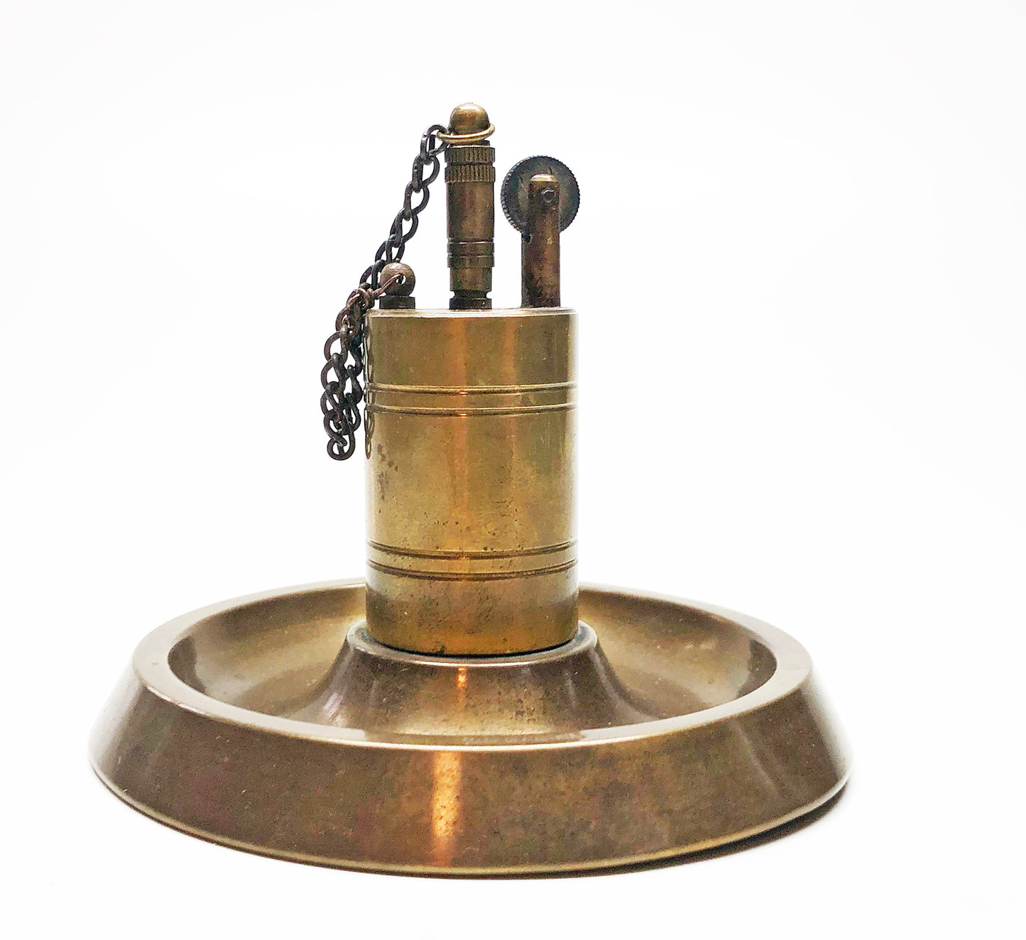 Early 1900s Brass Handmade Trench Art Lighter and Ashtray